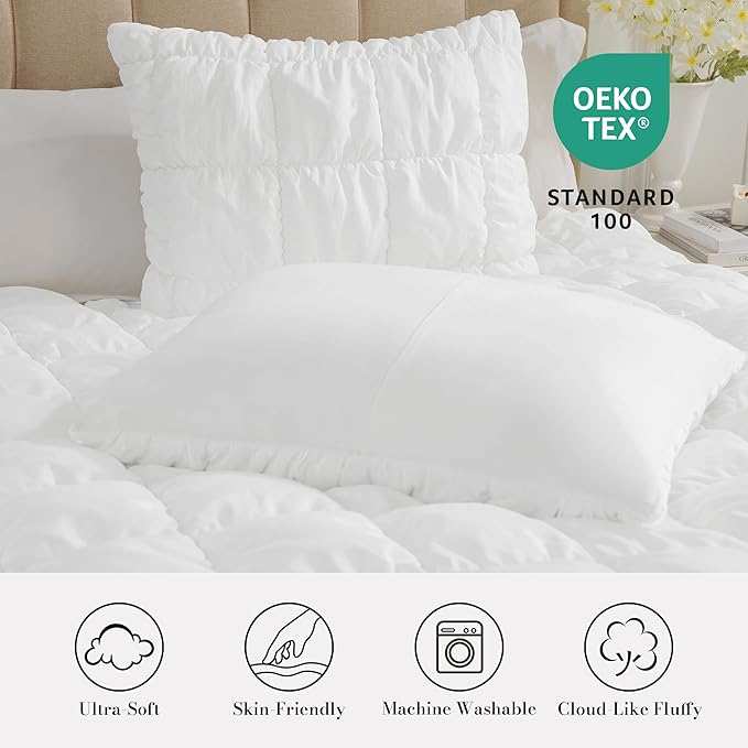 Amélie Home King Comforter Set, 3 Pieces White Bubble Bedding Set for All Season, Ultra Soft Cozy Comforter, Farmhouse Luxury Gift for Women Home Decor