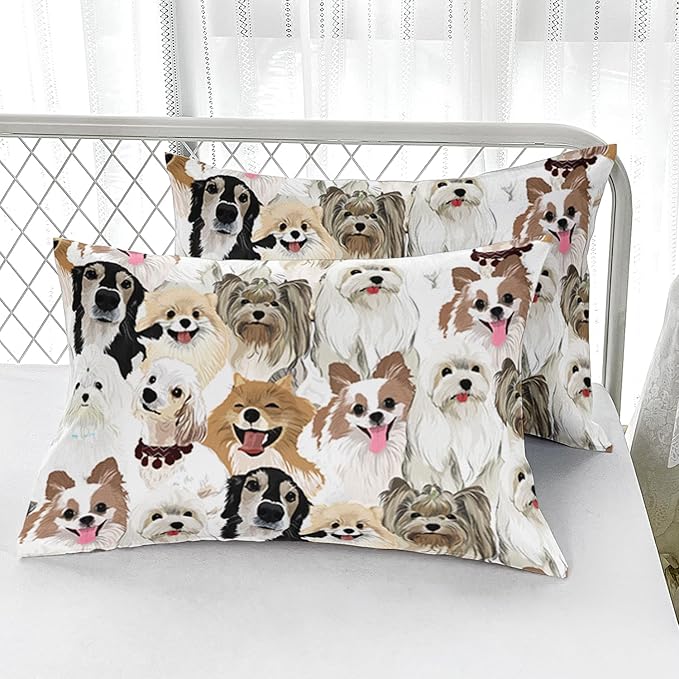 Cartoon Dog Comforter Set Twin Size，Cute Dog Bedding Set for Kids Teens and Adults Soft Microfiber All Season(1 Comforter & 2 Pillowcases)