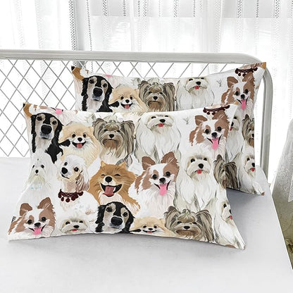 Cartoon Dog Comforter Set Queen，Cute Dog Bedding Set for Kids Teens and Adults Soft Microfiber All Season(1 Comforter & 2 Pillowcases)