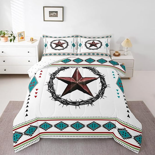 Erosebridal Western Decor King Comforter Set Boho Aztec Bedding Set for Kids Teens Adult Bedroom, Southwestern Texas Star Bedding Comforter Sets Exotic Tribal Geometric Quilt with 2 Pillow Cases