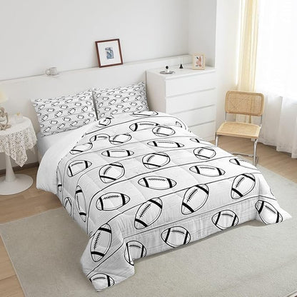 Manfei Football Comforter Set King Size, Sports Gaming Theme Bedding Set for Kids Boys Girls Room Decor, Grey Wooden Plank Down Comforter, Soft Polyester Quilt Set,2 Pillowcases