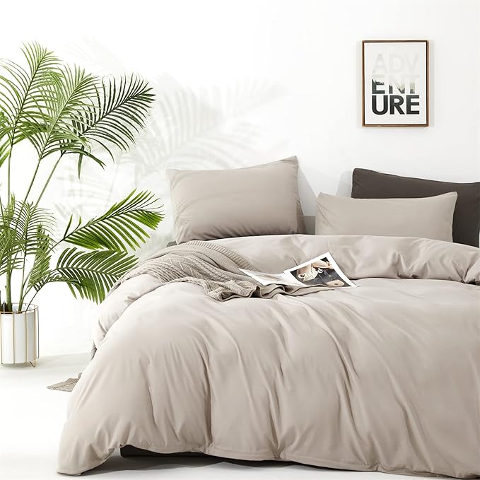 KAREVER Light Khaki Comforter Set Full Size Oatmeal Color Bedding Women 3 Pieces Champagne Full Bed Blanket Set
