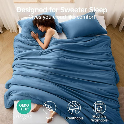 MUXHOMO King Size Comforter Set, All Season Ultra Soft Down Alternative Bedding - 3 Piece Lightweight Bed Set Includes 1 Comforter (104"x90") and 2 Pillow Shams (20"x36"), Teal