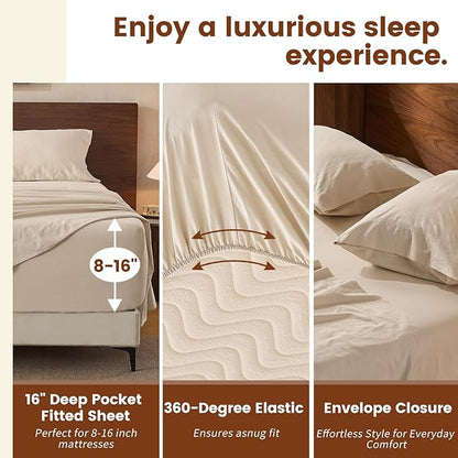 100% Linen Sheets California King Size,Breathable & Durable 4-Piece Bed Flax Sheet Set,Soft All-Season Bedding for Hot Sleepers 16" Deep Pocket Oeko-TEX Certified,（Cal King, Linen）