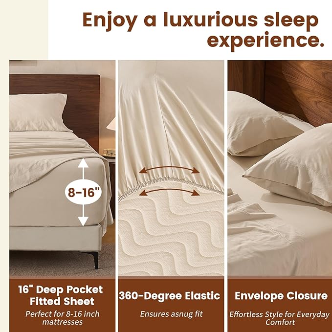 100% Linen Sheets King Size,Breathable & Durable 4-Piece Bed Flax Sheet Set,Soft All-Season Bedding for Hot Sleepers 16" Deep Pocket Oeko-TEX Certified,（King, Linen）