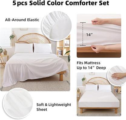 weigelia Twin Comforter Set 5 Pieces Beige Bed in A Bag Soft Queen Bedding Set Lightweight Comforter Set for Women and Men（Comforters, Flat & Fitted Sheets, Pillowcases & Shams）