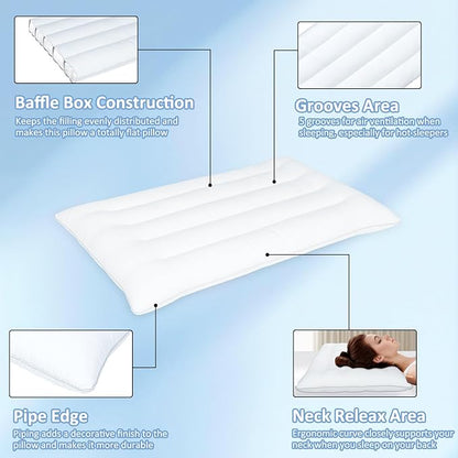 SWTMERRY Flat Pillows 2 Pack for Sleeping,Ultra Thin Bed Pillows Standard Size for Stomach and Side Sleeper 7D High Support 2.5 inch Height Slim Bed Pillow