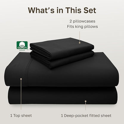 California Design Den King Sheet Set - Luxury 600 Thread Count Sateen, Natural 100% Cotton, Fully Elasticized Deep Pocket King Bed Sheets, Crisp, Cool and Durable Hotel Quality Bedding - Black