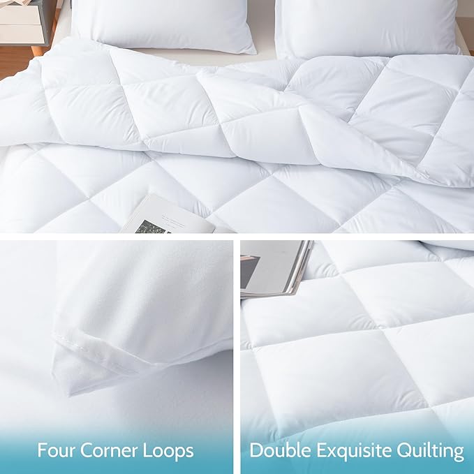 Decroom Lightweight Full Comforter Set with 2 Pillow Sham - 3 Pieces Set - Quilted Down Alternative Comforter/Duvet Insert for All Season - White - Full Size