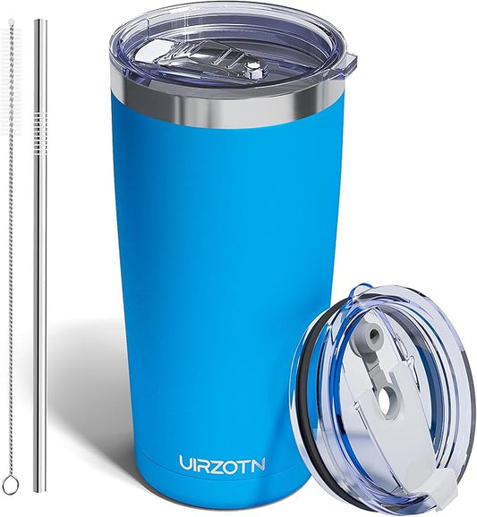Travel Coffee Tumbler 20oz, Leakproof Travel Coffee Mug with Dual Lids and Straw, Stainless Steel Double Wall Vacuum Insulated Tumbler for Hot/Iced Drinks (Sapphire Blue, Textured Matte)