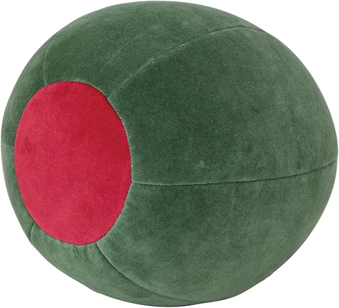 Creative Co-Op Cotton Velvet Olive Shaped Pillow, Green and Red