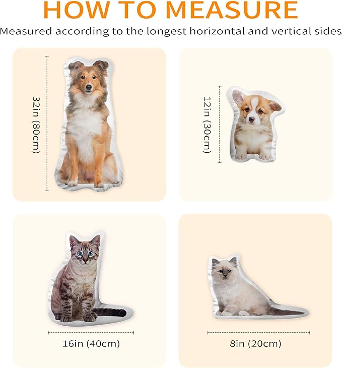 Easycosy Custom Photo Pillow, Personalized Pet Pillow Shaped Like Your Dog Cat, Customized Stuffed Animal Picture Pillowcase, Birthday Funny Gag Gifts for Her Him Pet Lovers(20 Inch)