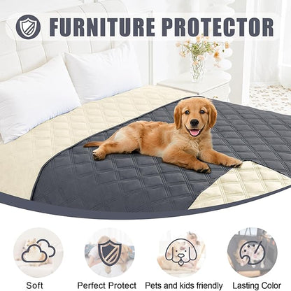 Smiry Waterproof Dog Bed Cover Blanket 68x82, Soft Reversible Pet Blanket, Washable Leakproof Cats Dogs Couch Cover for Sofa, Couch, Furniture, Dark Grey/Beige