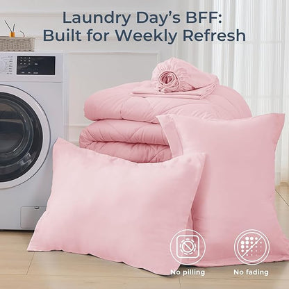 HEVUMYI Pink Twin-XL Comforter Set - 5-Piece All Season Bed in a Bag Twin-XL, Ultra Soft Bedding Set with Comforter, Flat Sheet, Fitted Sheet, Pillowcases, Pillow Shams, Pink