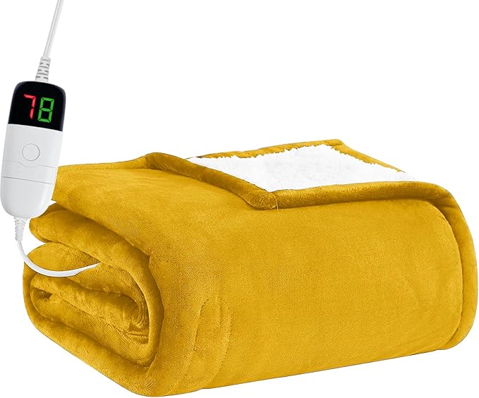 BOMOVA Heated Electric Blanket Throw Size- 50" x 60" Heating Blanket with 10 Heating Levels & 8 Hours Auto Off, Warm Flannel Blanket, Christmas Birthday Gifts for Women
