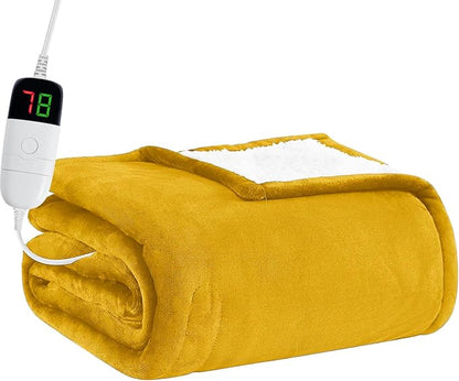 BOMOVA Heated Electric Blanket Throw Size- 50" x 60" Heating Blanket with 10 Heating Levels & 8 Hours Auto Off, Warm Flannel Blanket, Christmas Birthday Gifts for Women