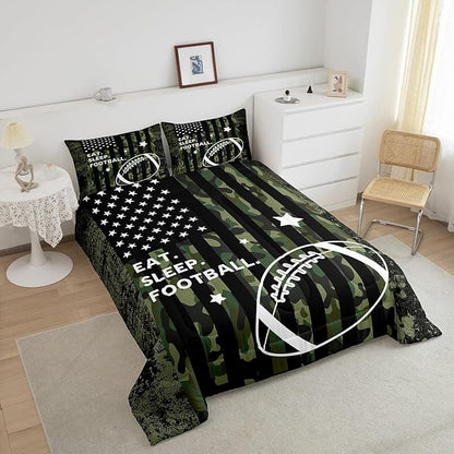 Feelyou Full Football Bedding Set for Kids Toddler Camo American Flag Comforter Set for Boys Girls Rugby Sports Comforter Teens Soccer Duvet Set Microfiber Bed Set