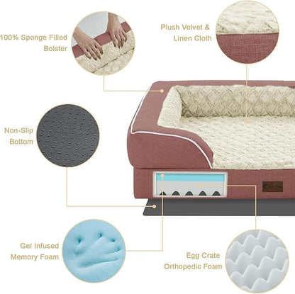 Orthopedic Dog Beds for Large Sized Dogs, Waterproof Memory Foam Large Pet Bed with Sides 36x27Inch, Non-Slip and Egg-Crate Foam Big Dog Couch Bed with Removable Washable Cover, Pink