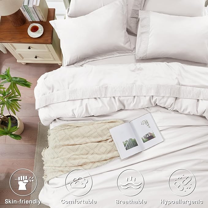 Anluoer White King Comforter Set 7 Pieces, Bed in a Bag with Sheets, All Season Bedding Sets with 1 Comforter, 2 Pillow Shams, 2 Pillowcases, 1 Flat Sheet, 1 Fitted Sheet