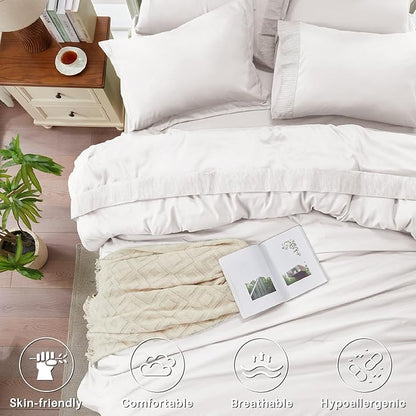 Anluoer White King Comforter Set 7 Pieces, Bed in a Bag with Sheets, All Season Bedding Sets with 1 Comforter, 2 Pillow Shams, 2 Pillowcases, 1 Flat Sheet, 1 Fitted Sheet