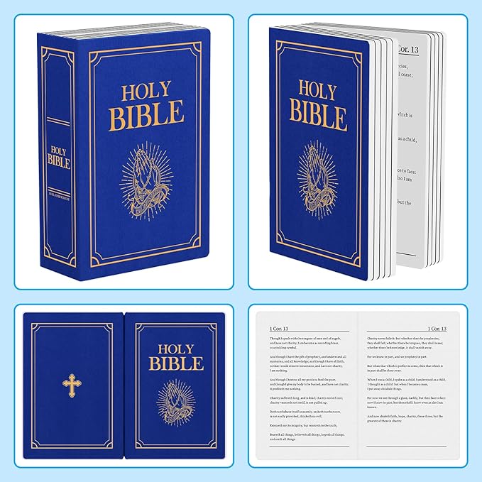 Holy Bible Pillow, Bible Pillow Book Plush That Opens, Home Aesthetic Room Decorative, Soft Stuffed Pillows, Christmas Cartoon Throw Pillows (Blue)
