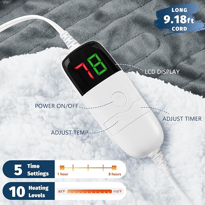 BOMOVA Heated Electric Blanket Full Size - 72" x 84" Heating Blanket with 10 Heating Levels & 8 Hours Auto Off, Warm Flannel Blanket, Christmas Birthday Gifts for Women