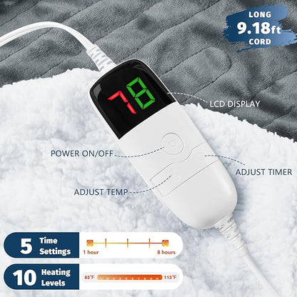 BOMOVA Heated Electric Blanket Full Size - 72" x 84" Heating Blanket with 10 Heating Levels & 8 Hours Auto Off, Warm Flannel Blanket, Christmas Birthday Gifts for Women