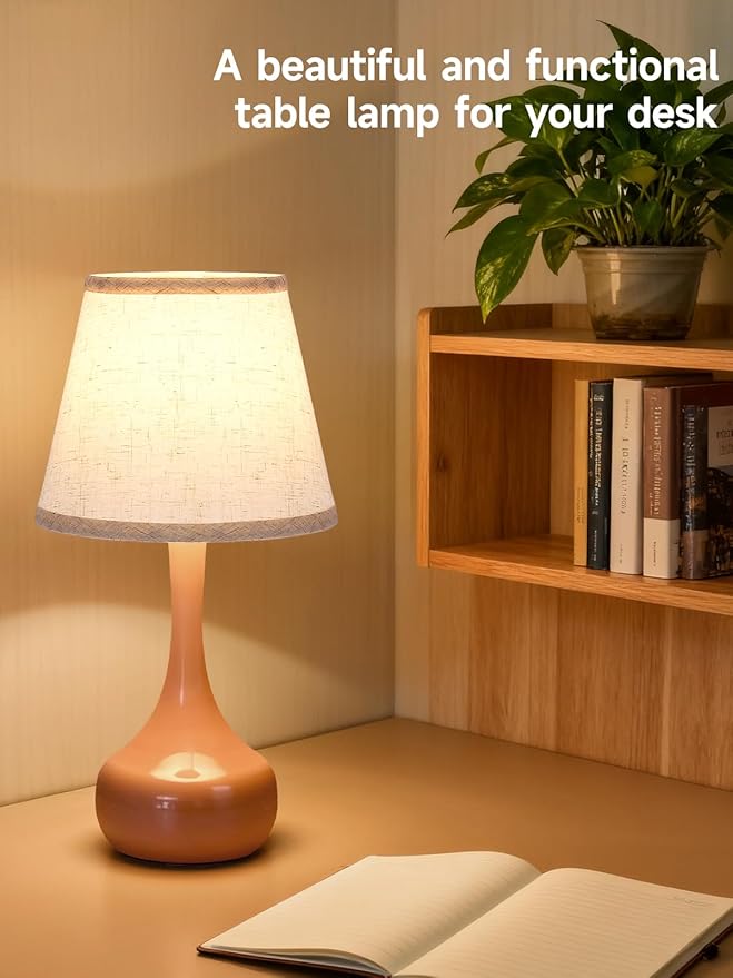 3-Way Dimmable Touch Table Lamps for Nightstand - Small Bedside Lamps with Fabric Shade in Black, Farmhouse Style Desk Lamp for Bedroom, Kids Room, Living Room, Home Office & Reading (Pink)