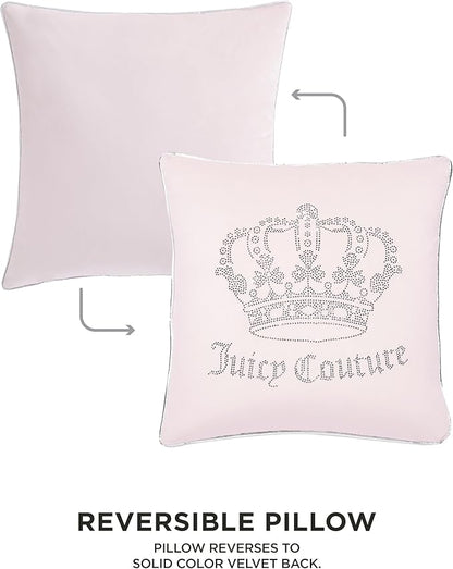 Juicy Couture - Decorative Accent Pillow, Velvet Rhinestone Crown, Premium Reversible Throw Pillow, Living Room and Bedroom Décor, Measures 20" x 20", Pink Blush