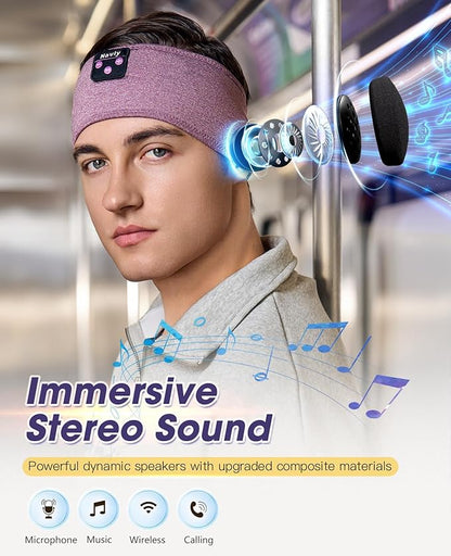 Navly Bluetooth Headband Headphones, Ultra-Long Play Time Sleeping Headphones with Built-in HD Hi-Fi Speakers, Perfect for Workout, Yoga, Travel, Meditation