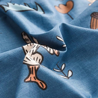CLOTHKNOW Blue Queen Comforter Set 3Pcs Animal Cartoon Bedding Comforter Sets Kids Forest Fox Rabbit Comforter with 2 x Pillow Cases