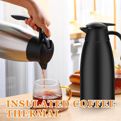 Norme 2 Pcs Thermal Coffee Carafe Insulated Stainless Steel Coffee Carafe for Hot Liquid Vacuum Thermal Pot Creamer Pitcher Dispenser with Brushes Keeping Hot Water Milk(Black, Silver,68 oz)