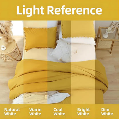 YIRDDEO Twin Comforter Set - Comforter Twin Size Bed with Ball Pom Fringe, Soft Bedding Set for All Seasons - 2 Pieces, 1 Comforter (66"x90") & 1 Pillow Sham(20"x26"), Mustard Yellow