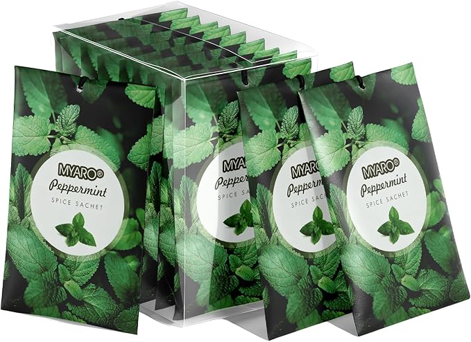 MYARO 12 Pack Peppermint Scented Sachets for Drawer, Closet & Car | Invigorating Odor Eliminator & Air Freshener Bags | Crisp, Cool Mint Fragrance for Shoes, Gym Bag & Home