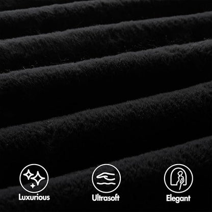 Madison Park Jasmine Queen Comforter Set, Luxurious Reversible Faux Fur Plush Ribbed Velvet Bedding, Fuzzy Thick Warm Winter Comforter, Super Soft Fluffy 3-Piece Set Black