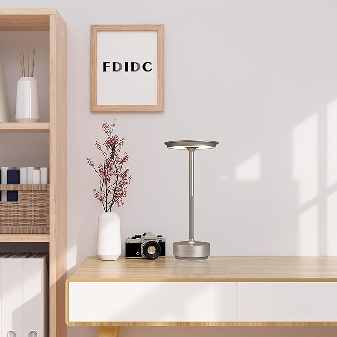 Rechargeable Cordless Table Lamp, Portable 5000mAh LED Touch Table Light, 3 Color Stepless Dimming Battery Powered Table Lamp for Outdoor/Restaurant/Patio.(Champagne Gold)