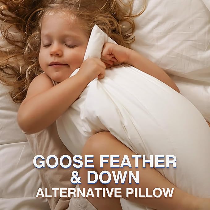 Ultra Soft Feather Pillows Queen Size Set of 2 - Goose Down Hotel Bed Pillow for Sleeping, (Down Fiber) Fluffy Support Surround Fill Polyester for Side, Back and Stomach Sleepers (Soft)