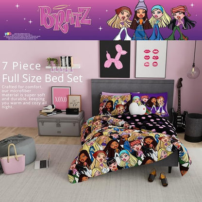 Franco Bratz Fashion Bedding 7 Piece Super Soft Comforter and Sheet Set with Sham, Queen, (100% Officially Licensed Product)