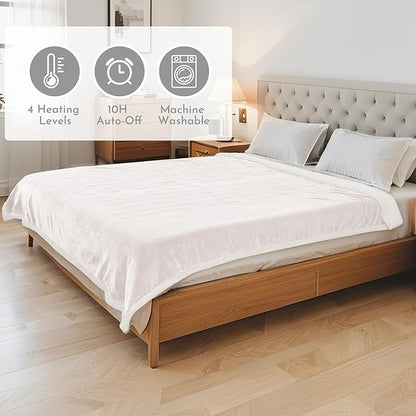 Electric Heated Blanket 84"x90" Queen Size Microplush Cover Blanket, 4 Heat Settings & 10 Hours Auto Off, Cozy & Warm for All Night, Machine Washable, Beige