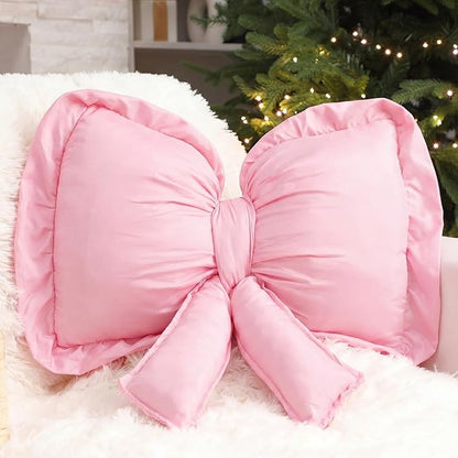 Pink Bow Pillow Large Decorative Soft Pillow 18 x 16 Inch Coquette Bow Room Decor Soft Bowknot Decorations for Galentine's Day Valentines Cushion Bed Sofa Couch Home Decorations