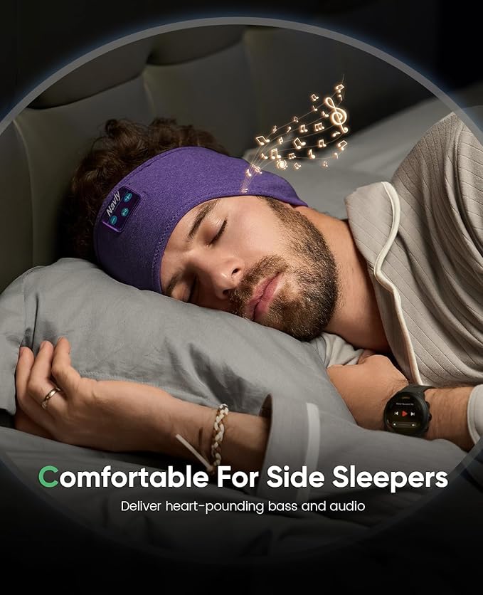 Navly Sleep Headphones Bluetooth Headband, Headband Headphones for Sleeping, Soft Long Time Play Sleeping Headsets with Built in Speakers Perfect for Workout,Running,Yoga,Travel
