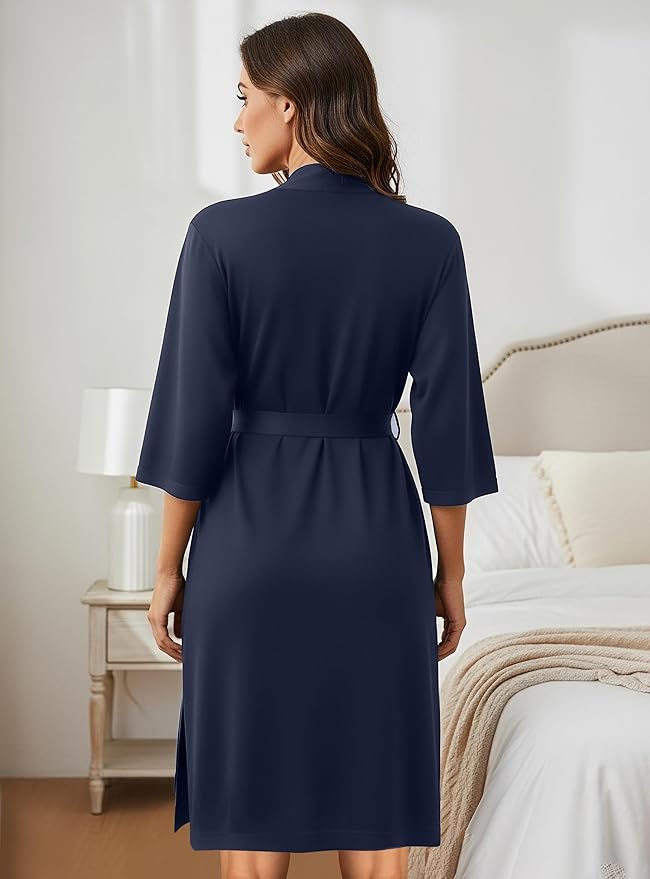 NY Threads Women's Robe Long Knit Bathrobe 3/4 Sleeves Soft Kimono Lightweight Loungewear