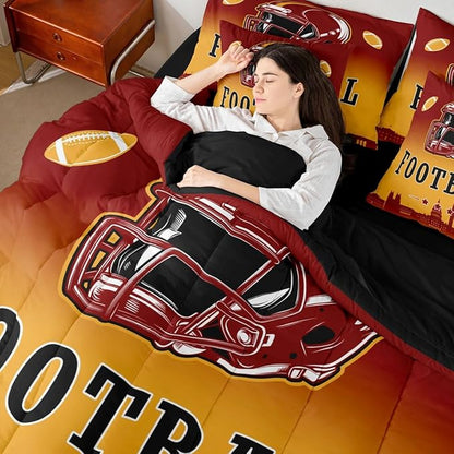 Erosebridal Football City Bed in A Bag Full for Kids Boys Teen,American Soccer 7 Piece Bedding Set Sports Rugby Competitive Games Comforter Set with Sheets City Theme Ball Sports Bed Set