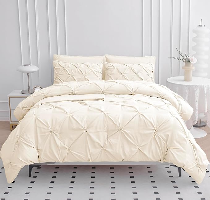 LANE LINEN California King Comforter Set of 7 Piece - Smooth Microfiber All-Season Luxury Down Alternative - Classic Pintuck Stitch Bedding Collection - Clean Aesthetic Fluffy Cal King Bed Set - Ivory | Cloud comfort, Luxury oversized, Microfiber textu...