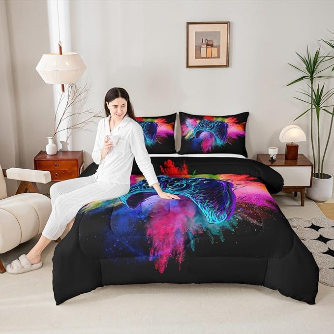 Erosebridal Teen Boys Gaming Full Size Comforter Sets Kids Gamer Bedding Set Girls Colorful Tie Dye Down Comforter Video Game Room Deocr Bed Set Navy Blue Gamepad Bedding Quilt with 2 Pillow Cases