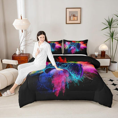 Erosebridal Boys Gaming Bed Comforter Set King Size,Kids Gamer Bedding Sets Girls,Colorful Tie Dye Video Game Quilt Comforter Navy Blue Gamepad Lightweight Bedding Set 1 Comforter with 2 Pillowcases