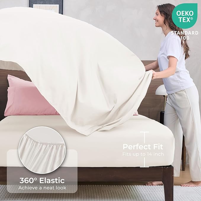HEVUMYI Queen Comforter Set - 7-Piece All Season Bed in a Bag Queen, Ultra Soft Bedding Set with Comforter, Flat Sheet, Fitted Sheet, Pillowcases, Pillow Shams, Pink & Ivory