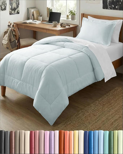 Twin XL Comforter Set - 2 Piece Bed Set for All Seasons - 1 Soft Quilted Comforter with Corner Tabs & 1 Pillow Sham - Comfy & Breathable - Premium Down Duvet Insert - Oeko-TEX - Twin XL Size, Ice Blue