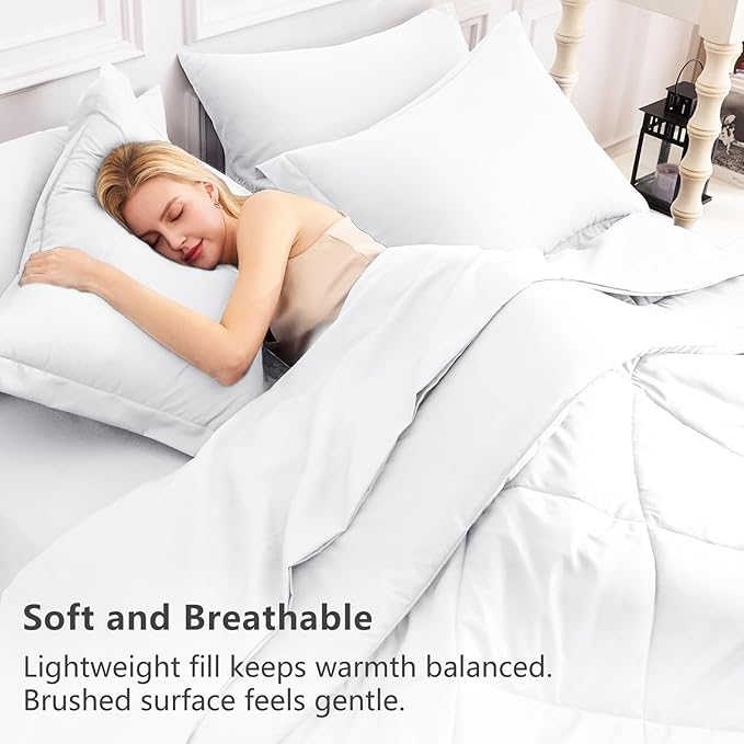 CozyLux King Size Comforter Set White - 7 Pieces Bed in a Bag King, Luxury Soft Bed Set for All Seasons, Bedding Set with Down Alternative Comforter, Sheets, Pillowcases & Shams