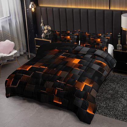 Neon Yellow Black Comforter Set Twin Geometric Kids Bedding Set,3 PCS Geometry Honeycomb Bed Set Modern Quilt Set 1 Comforter 2 Pillow Cases Cool Room Decor All Season B-Side Black